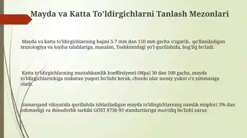 Mayda va Katta To'ldirgichlarga Qo'yiladigan Talablar 3