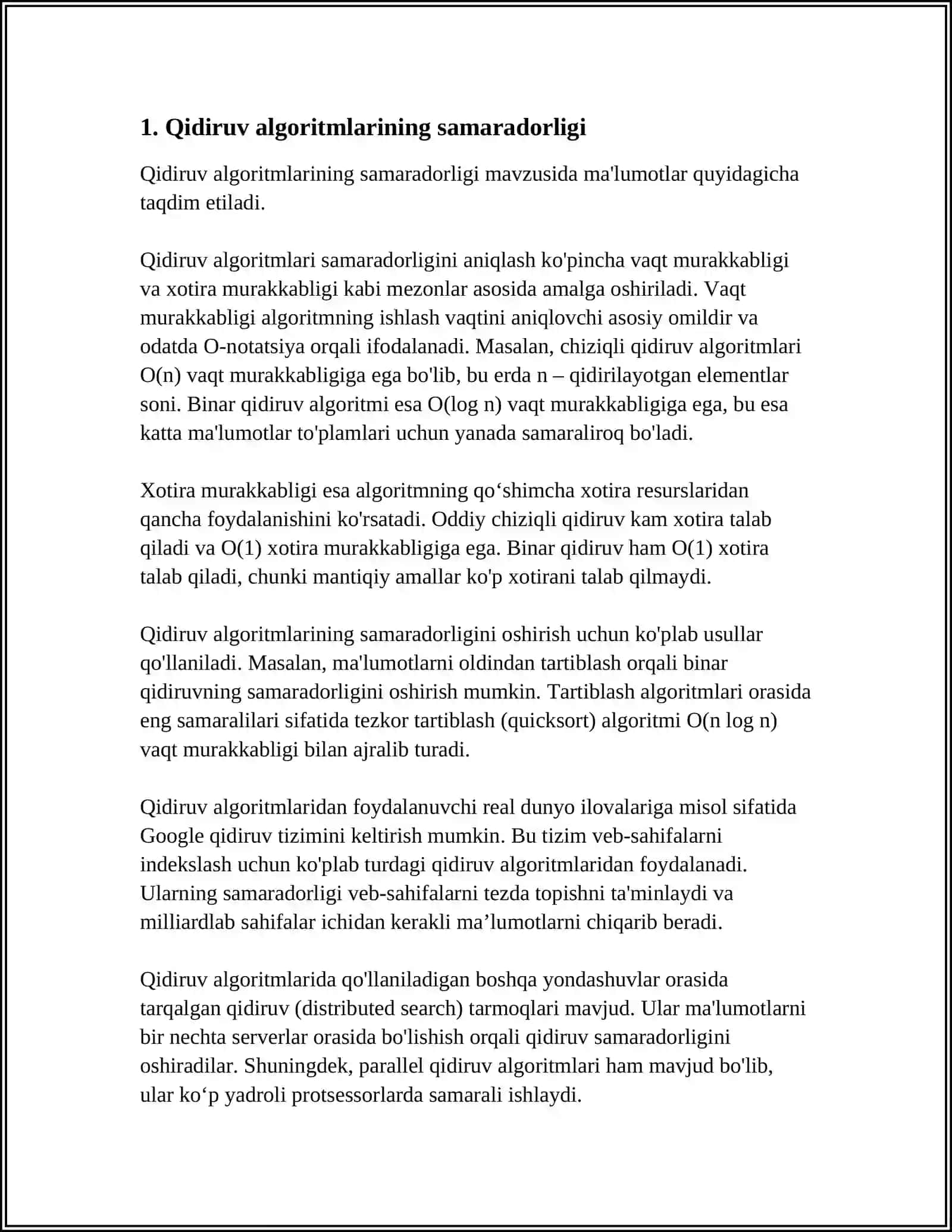Qidiruv algoritmlarining samaradorligi va optimallashtirish 3