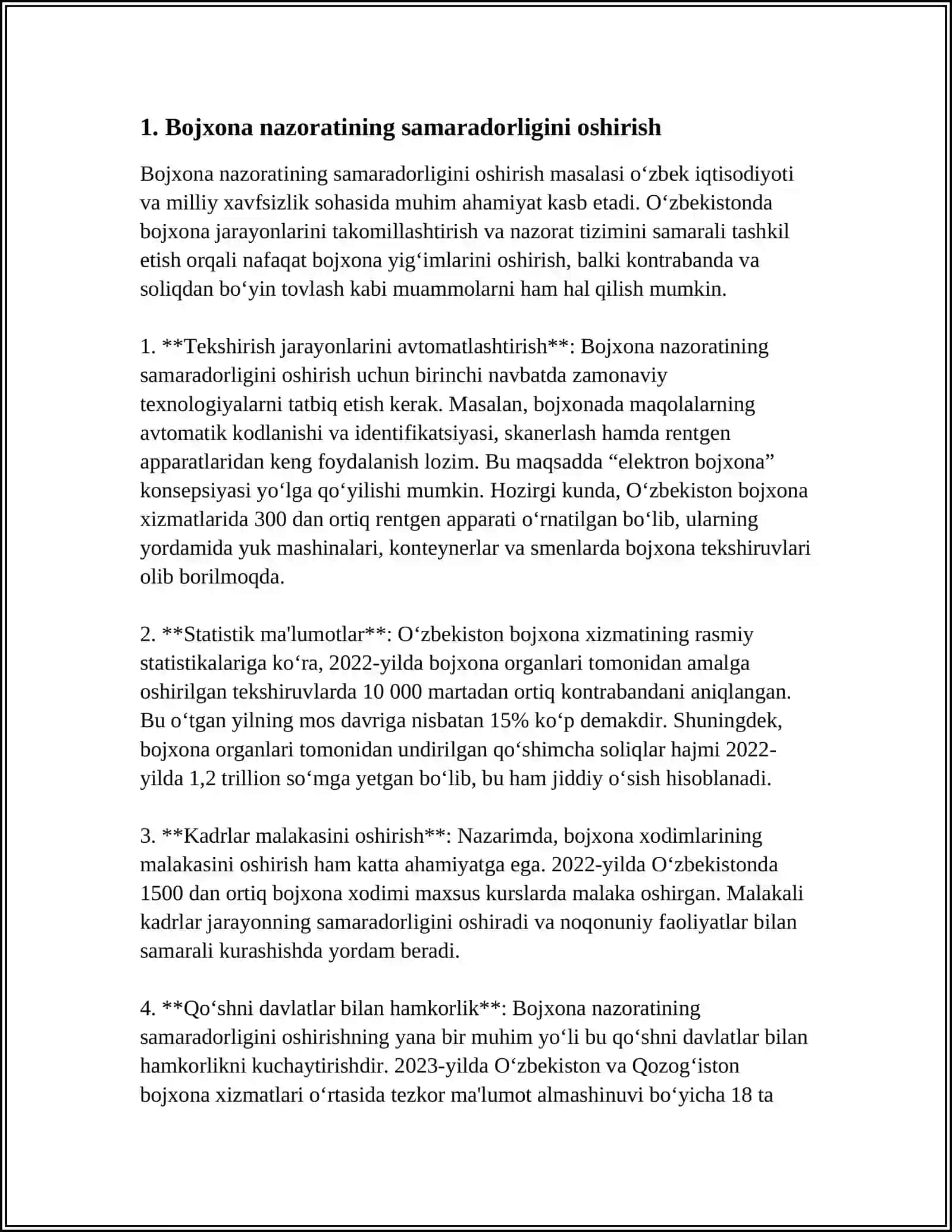 O'ZBEKISTON RESPUBLIKASI BOJXONA TIZIMIDAGI MUAMMOLLAR VA ULARNING YECHIMLARI 3