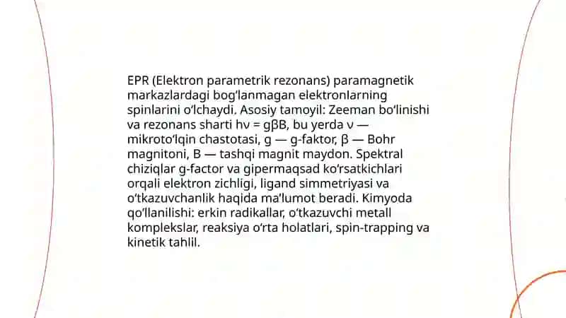 EPR-spektraskopiyasining kimyoda qòlanilishi Frank-Kondon prinsipi Predissotsiya 3