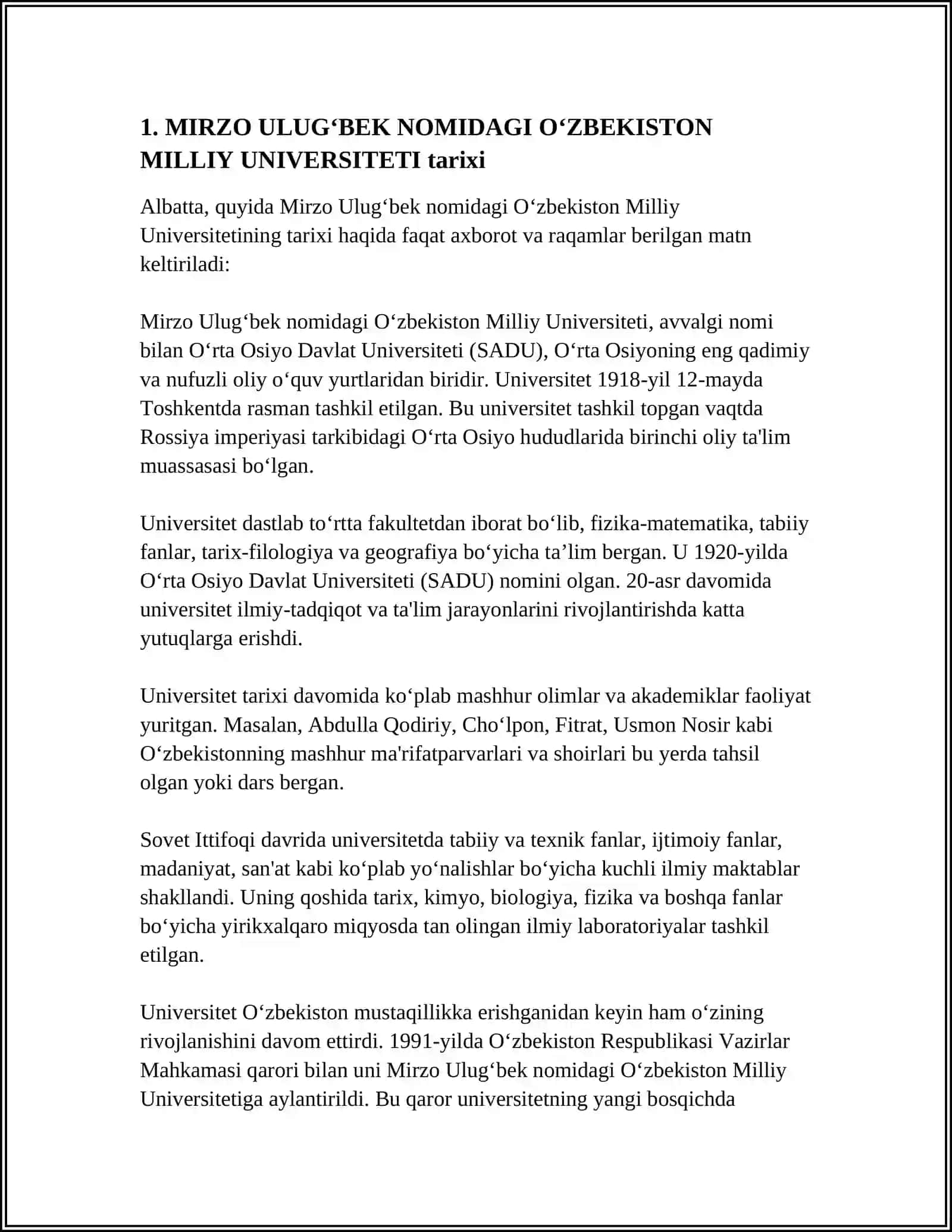 MIRZO ULUGʻBEK NOMIDAGI OʻZBEKISTON MILLIY UNIVERSITETI 3