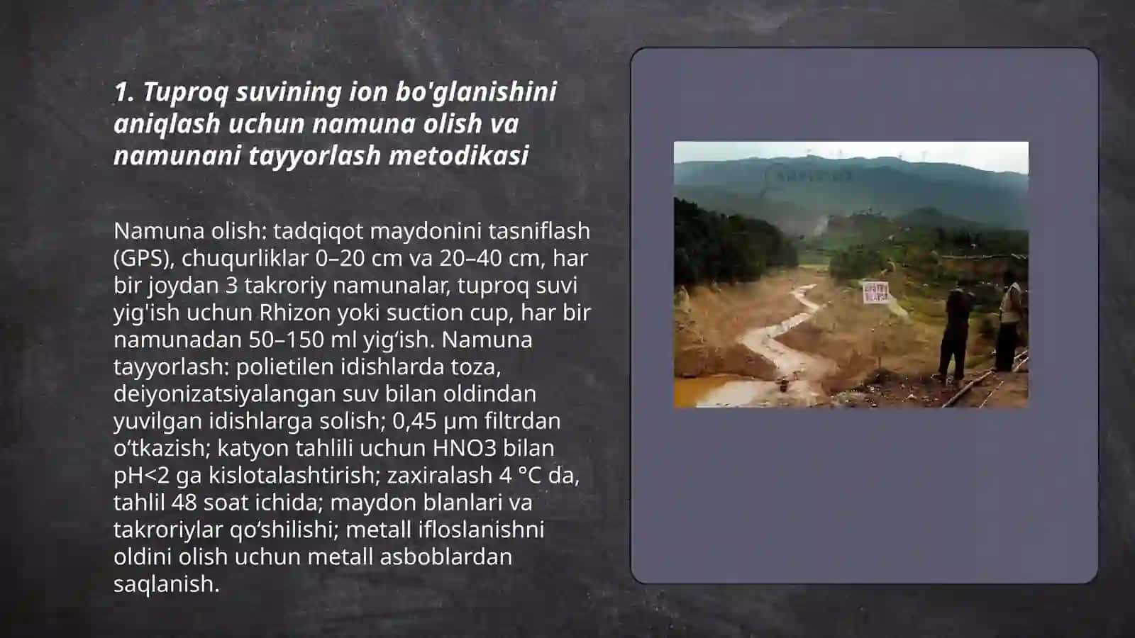 Tuproq suvining ifloslanishi ion bo'glanishini aniqlab ulardan tozalash g'oyasini ishlab chiqish 3