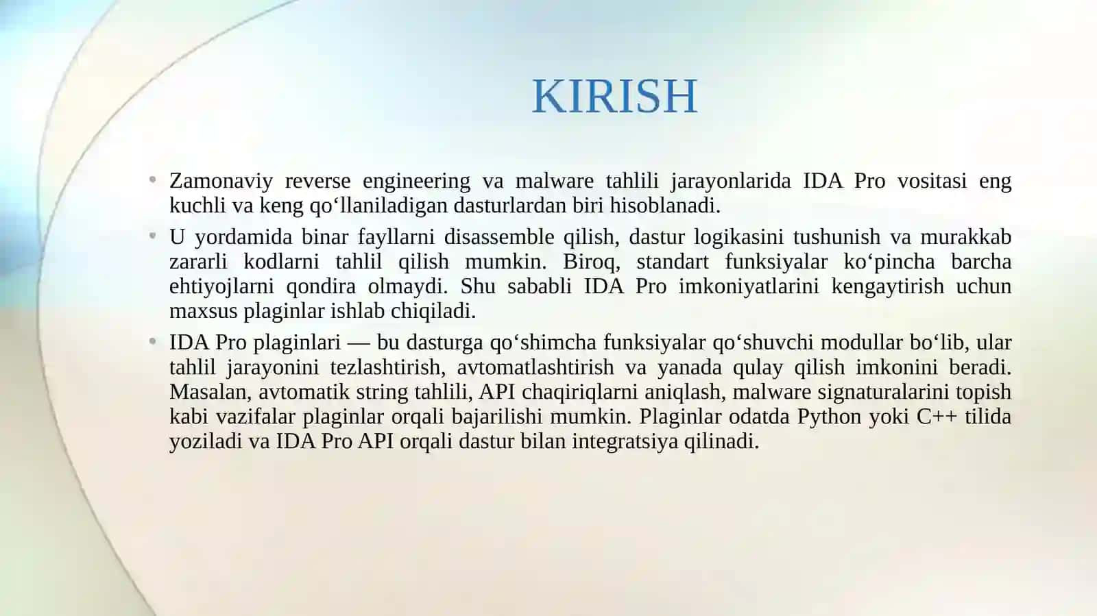IDA Pro plaginlarini ishlab chiqish, integratsiya qilish va avtomatlashtirish. 3