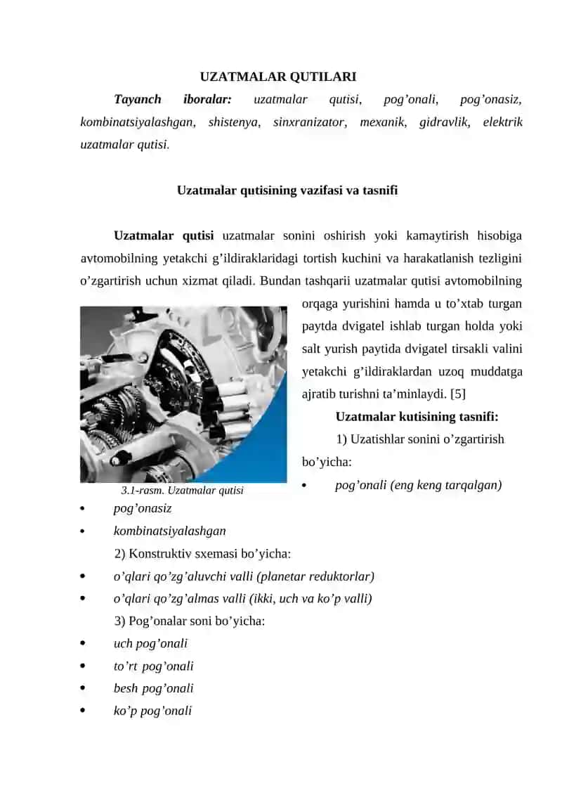 Zamonaviy avtomobillarning uzatmalar qutisi 3