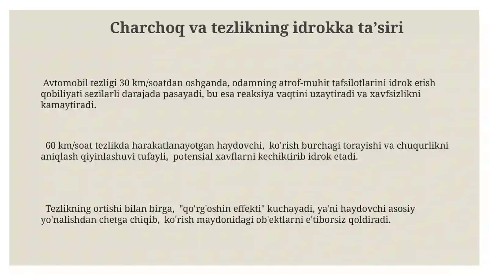 Avtomobil tezligi va idrokning oʻzaro bogʻliqligi 3