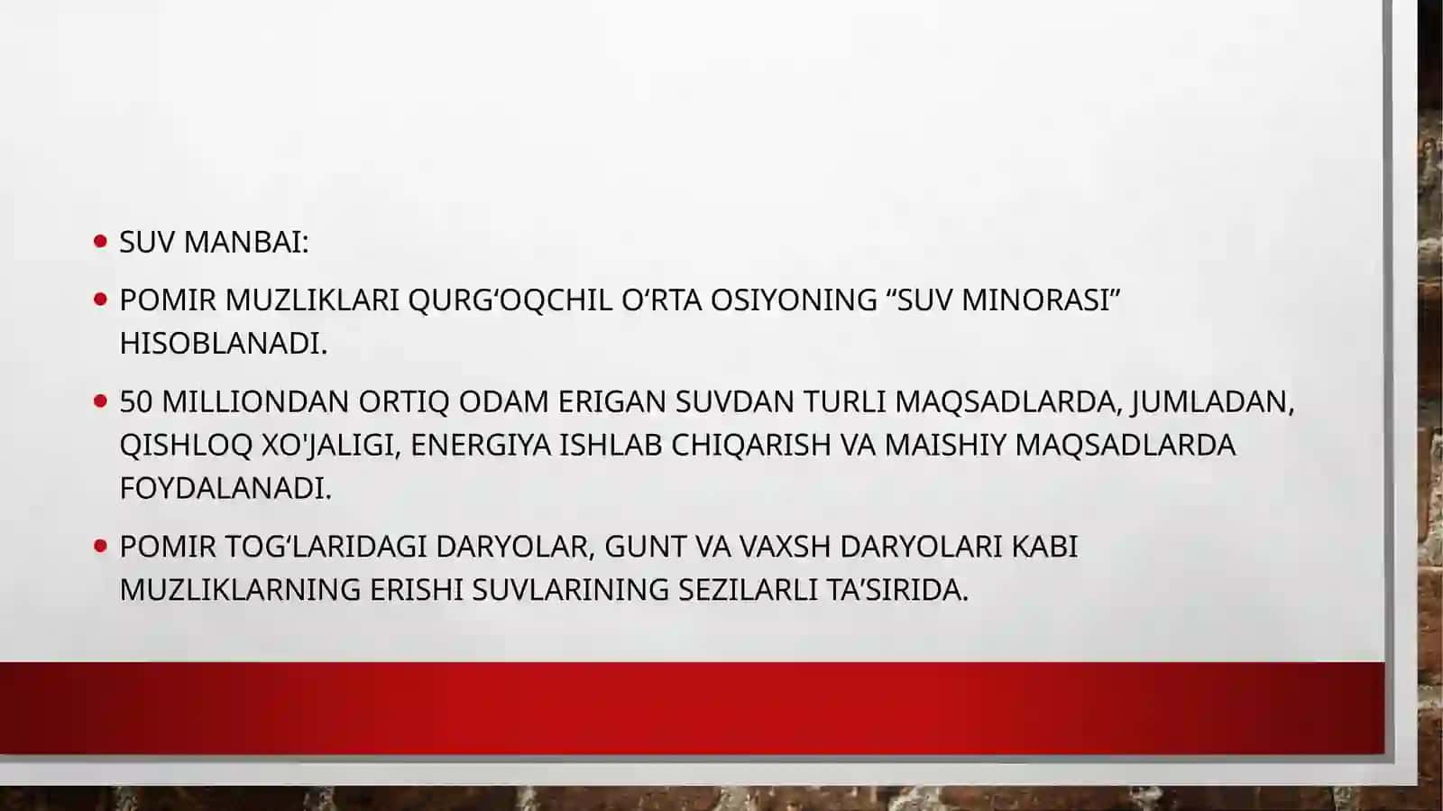 Pomir togʻ tizmasidagi hozirgi zamon muzliklari ularni ahamiyati 3