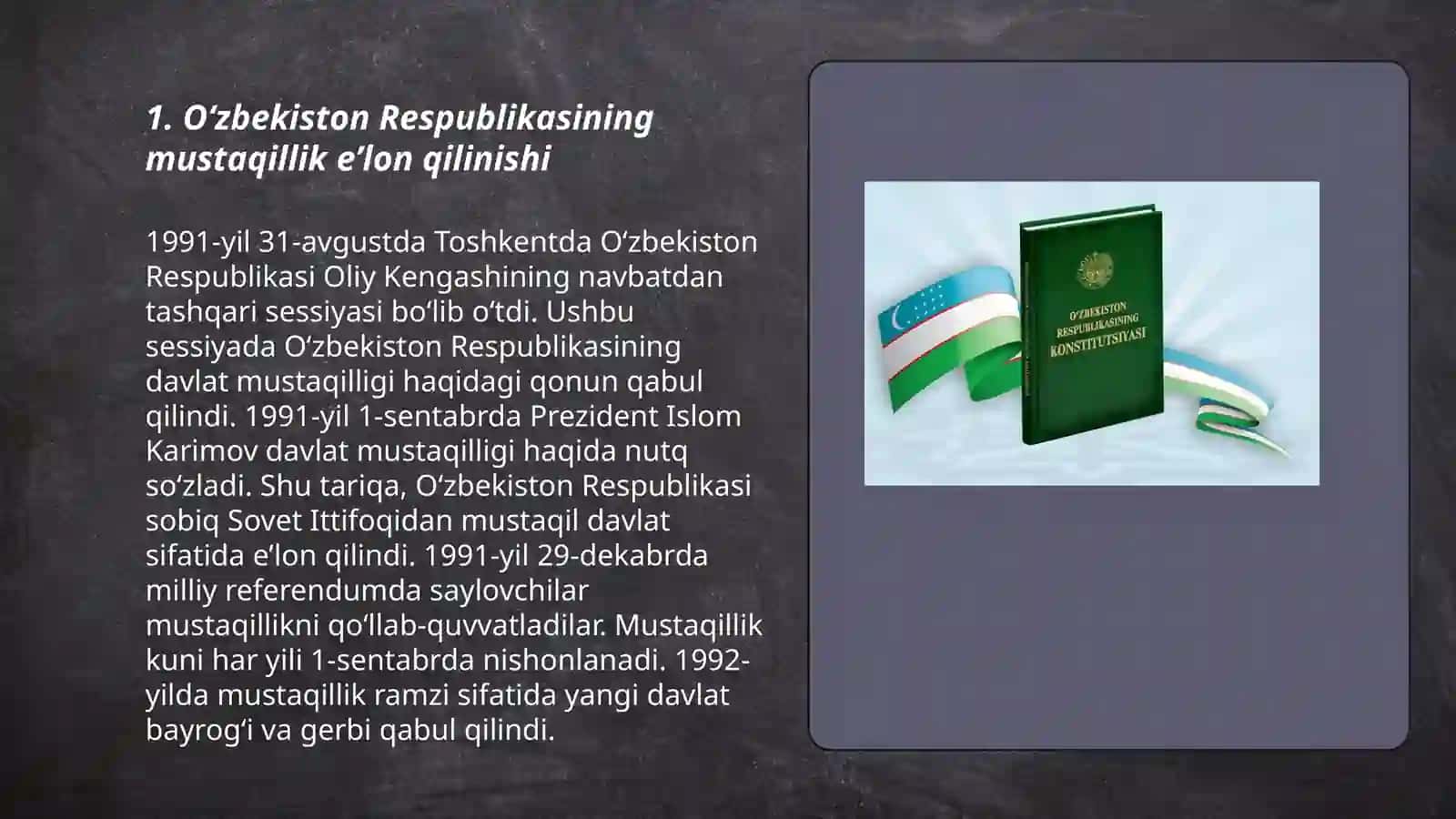 Mustaqil O`zbekiston Respublikasining tashkil topishi va uning tarixiy ahamiyati 3