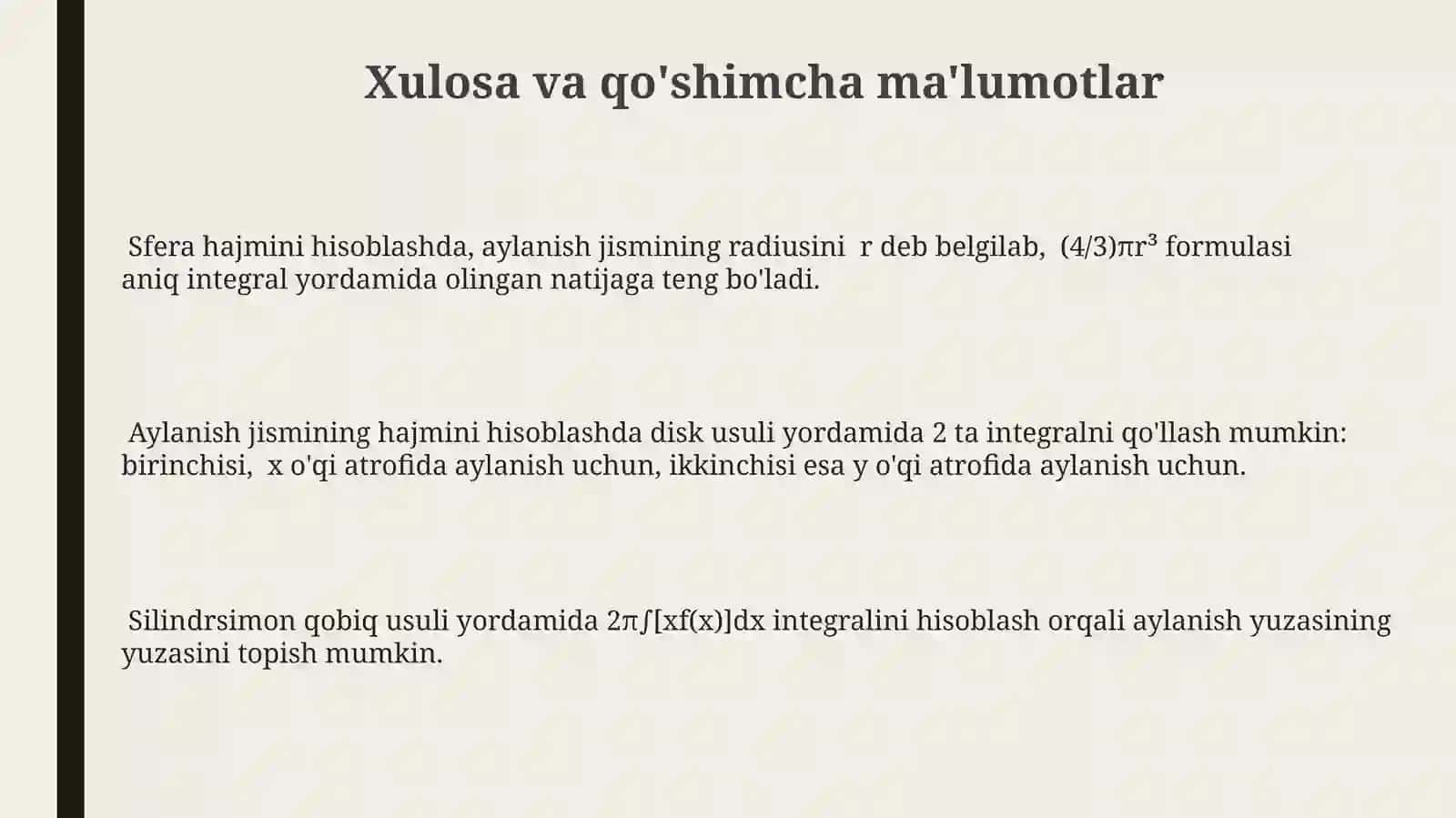 Aylanish jismining hajmi va yuzasi 3