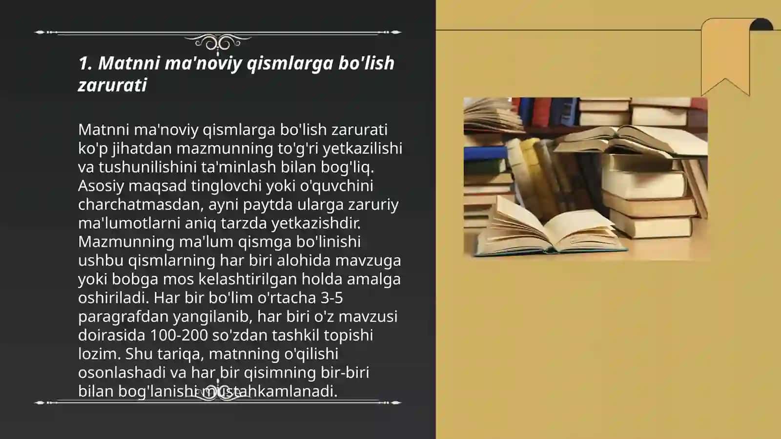 Matnni ma'noviy qismlarga bo'lish tamoyillari. Reja. Reja turlari 3