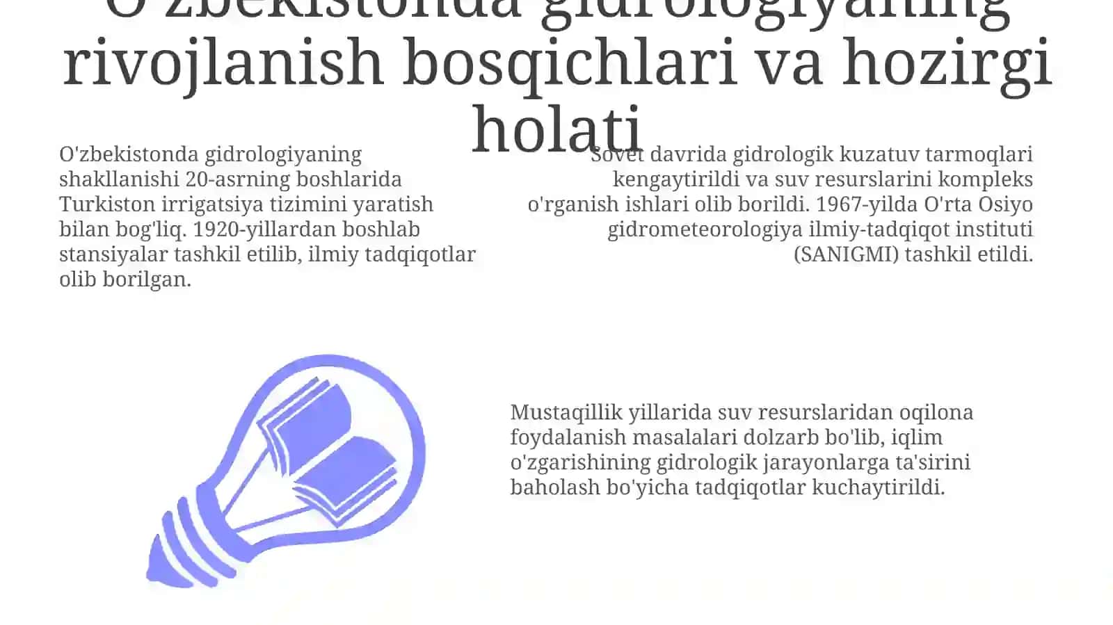 O'zbekistonda gidrologiyaning rivojlanish bosqichlari va hozirgi holati 3