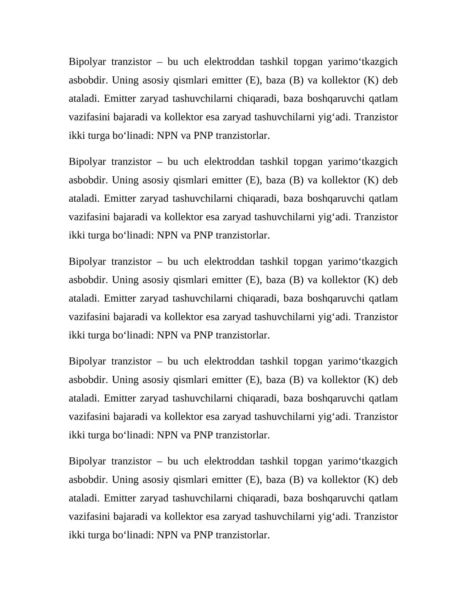 Bipolyar tranzistor ish rejimlarining elektr toklariga ta’siri 3