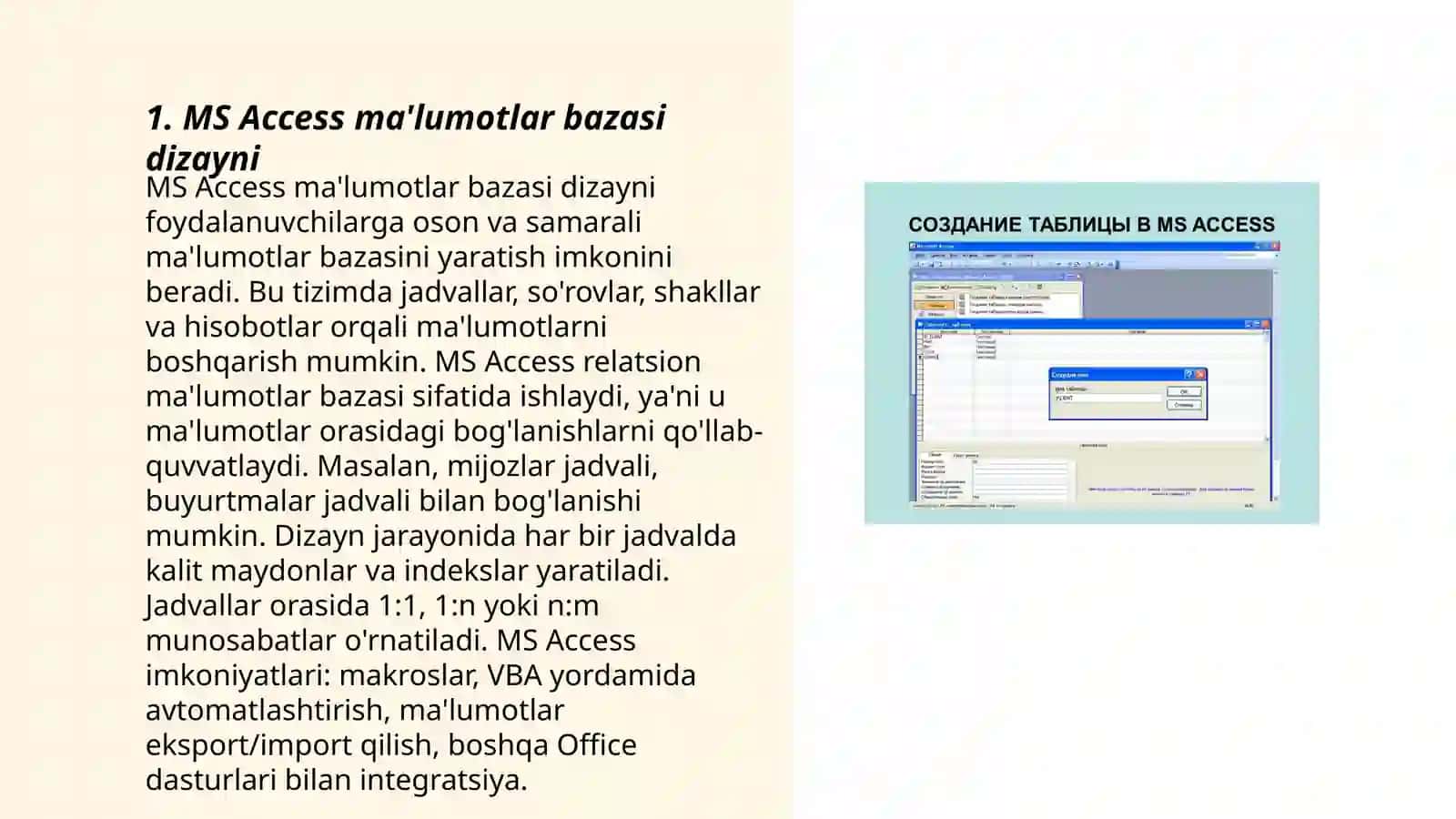 MS Access ma'lumotlar bazasi dizayni 3