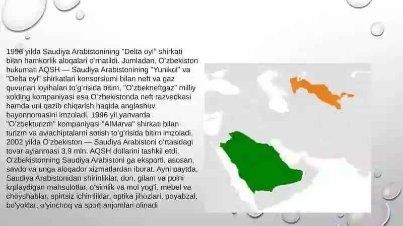 O’zbekiston va Saudiya Arabiston Iqtisodiy aloqalari 3