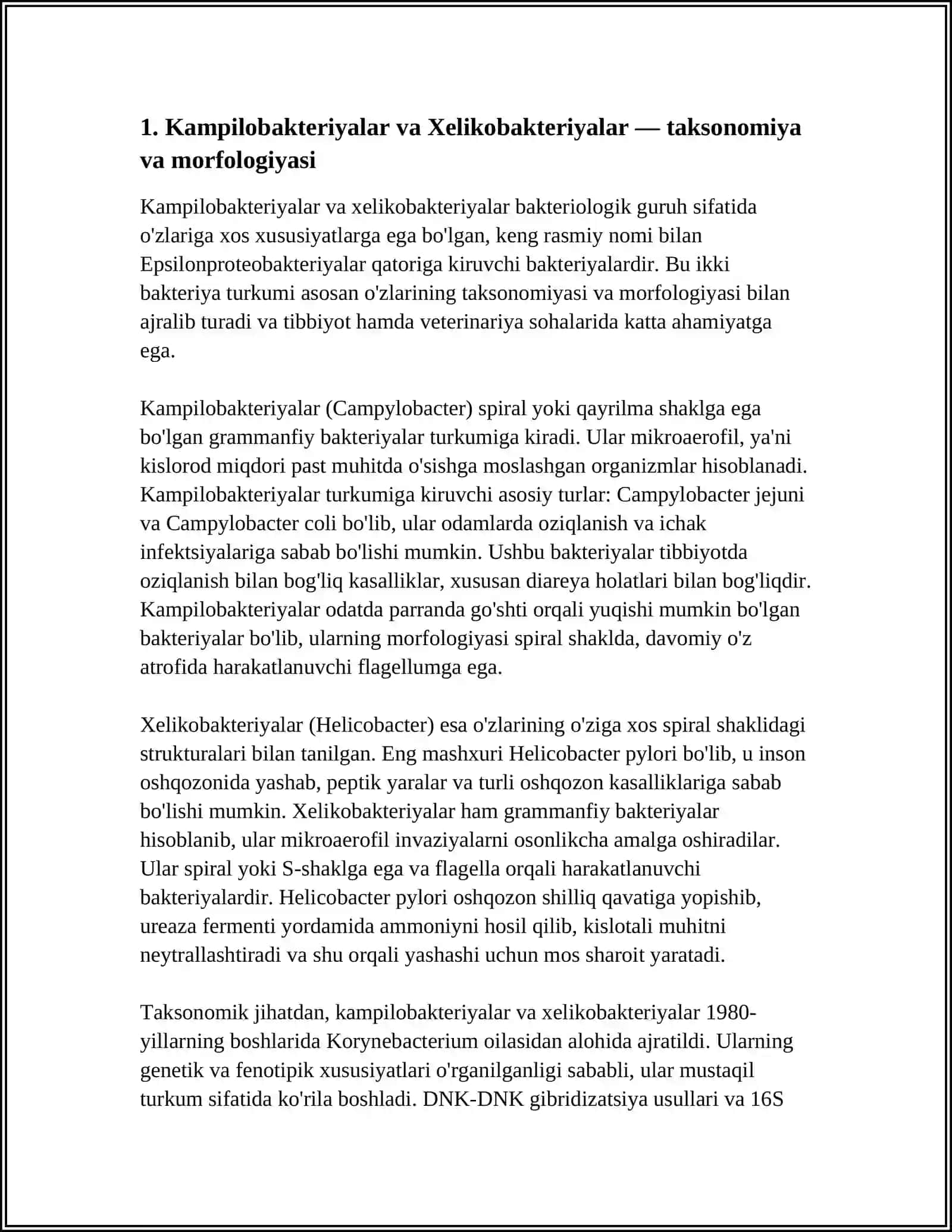 Kampilobakteriyalar, Xelikobakteriyalar va Ularning Amaliyotdagi Ahamiyati 3