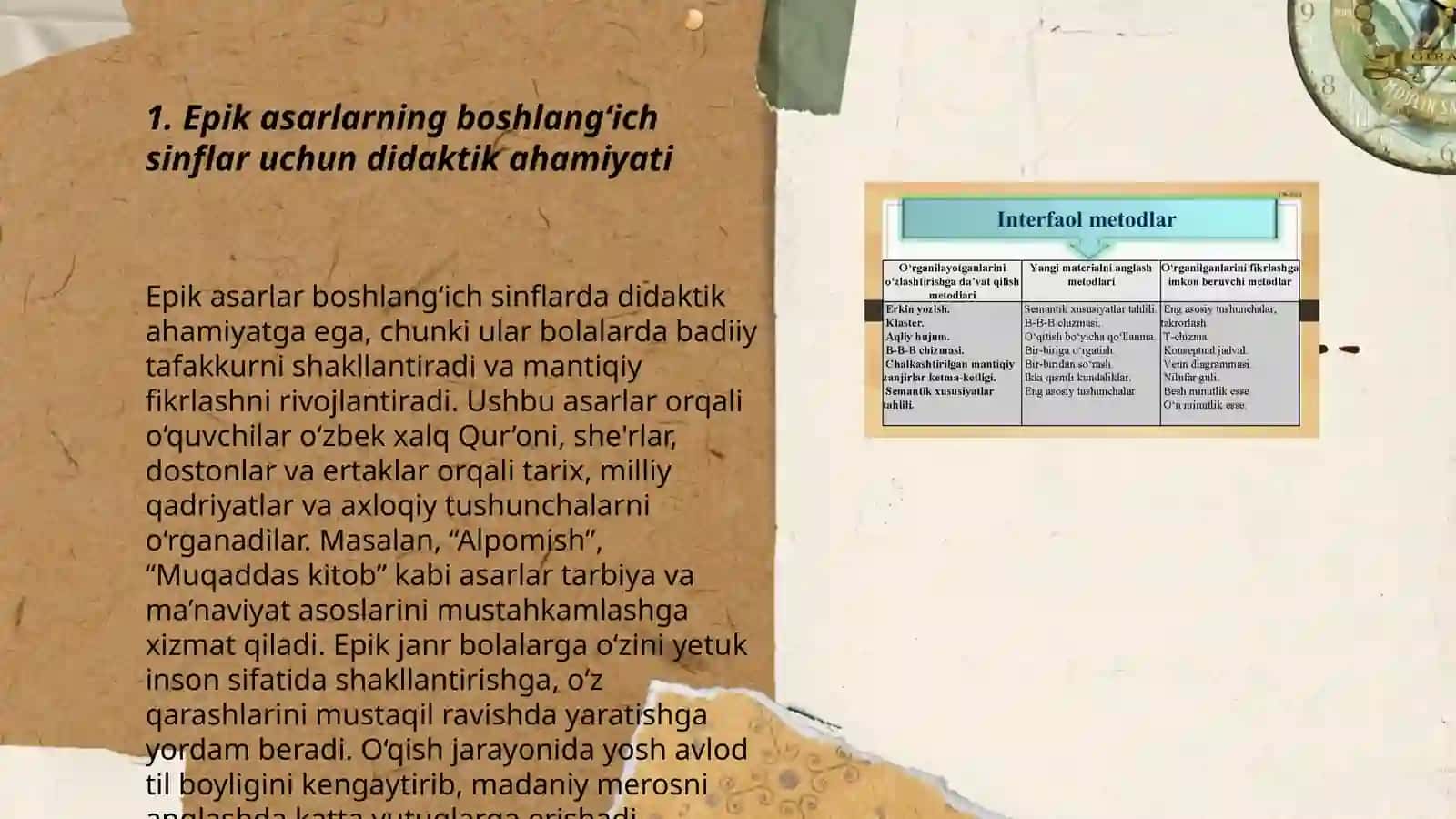 Boshlang‘ich sinflarda epik asarlar ustida ishlash darslarini kuzatish va didaktik materiallarning ahamiyatini tahlil qilish 3