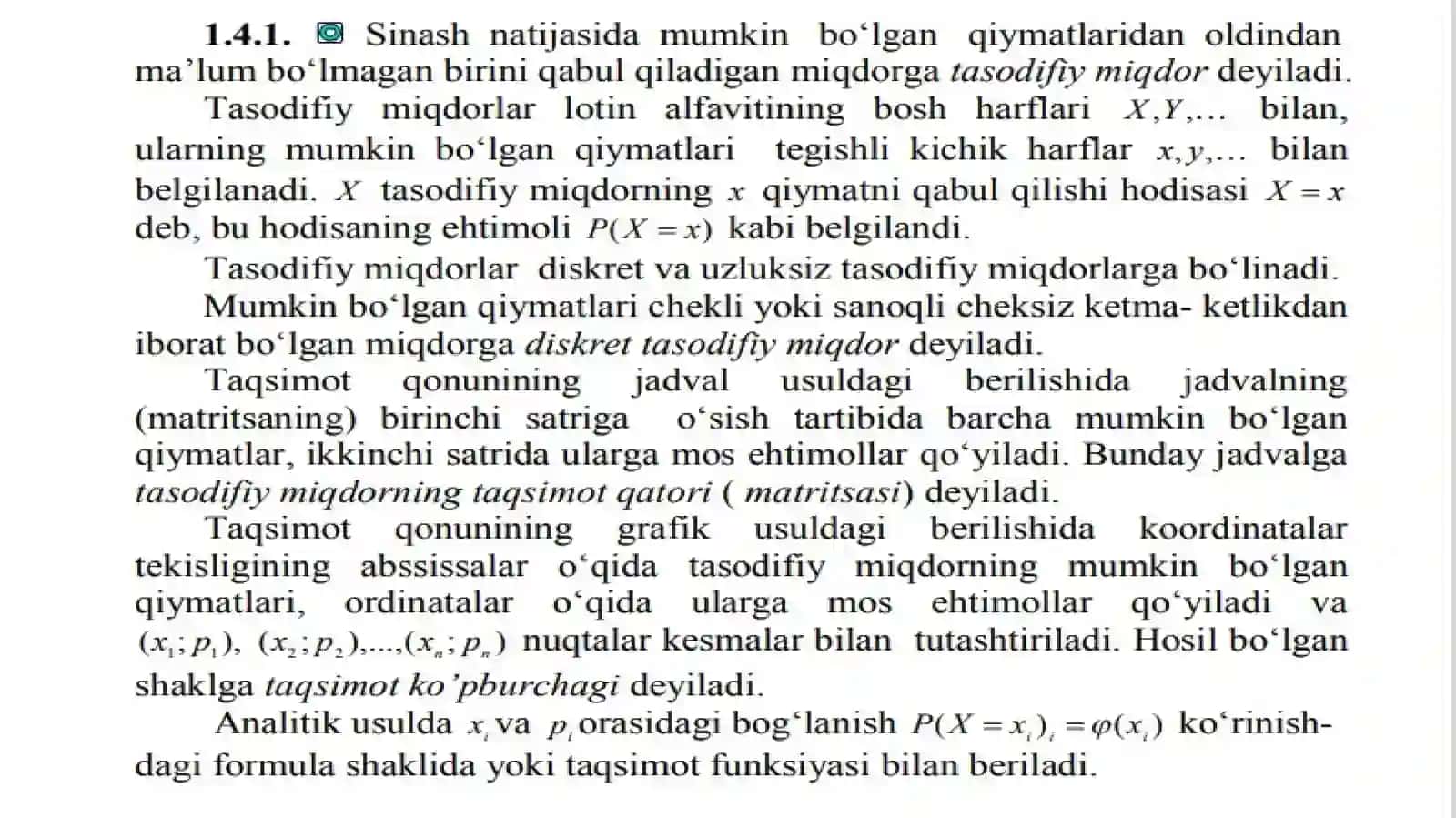 TASODIFIY MIQDORNING TAQSIMOT FUNKSIYASI ZICHLIK FUNKSIYASI 3