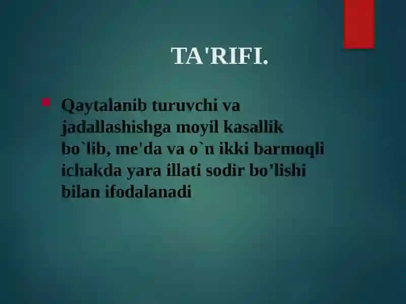 ME'DA VA O`NIKKI BARMOQLI ICHAK YARA KASALLIGI 3