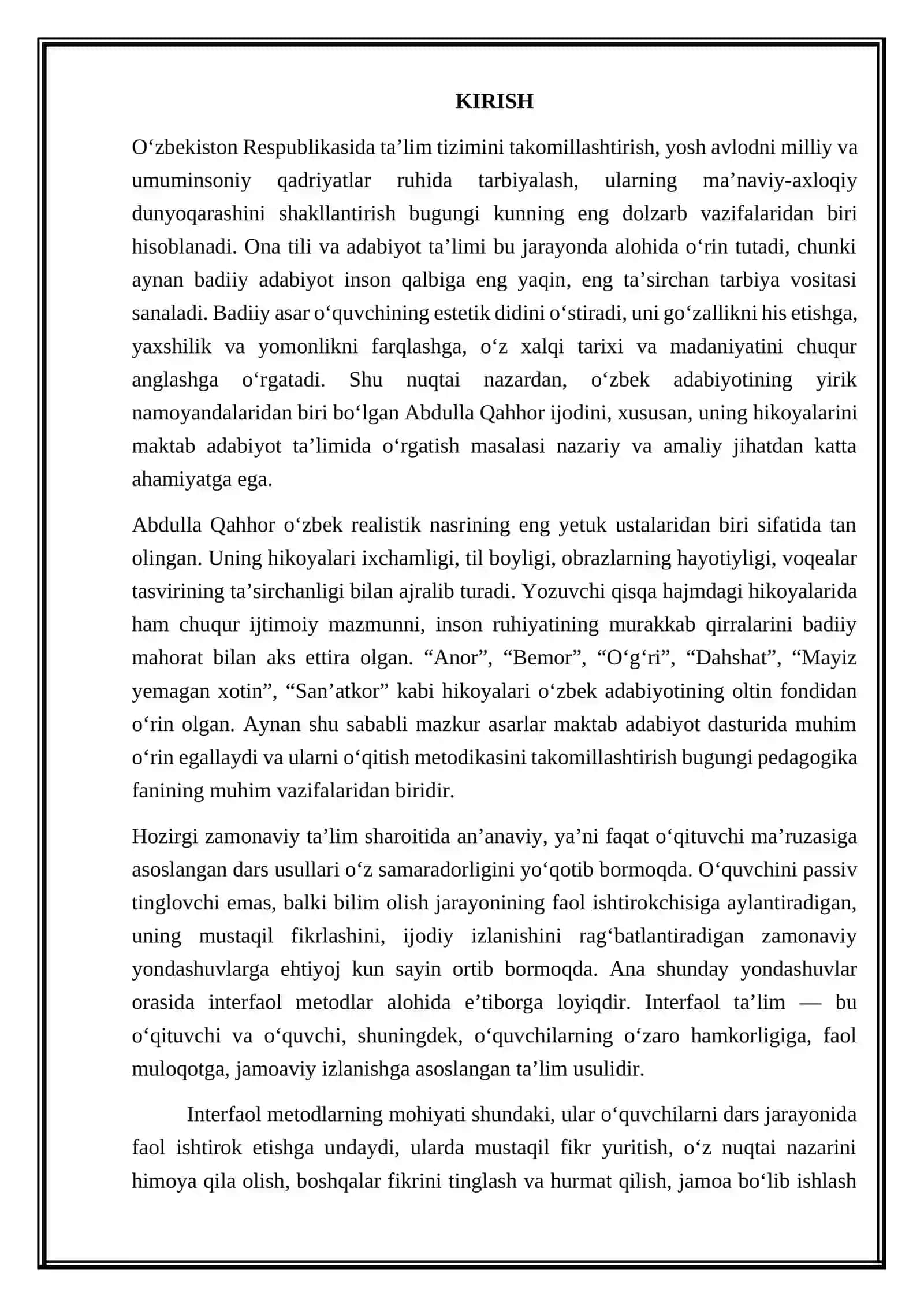 Abdulla Qahhor hikoyalari ustida ishlashning interfaol usullari 3
