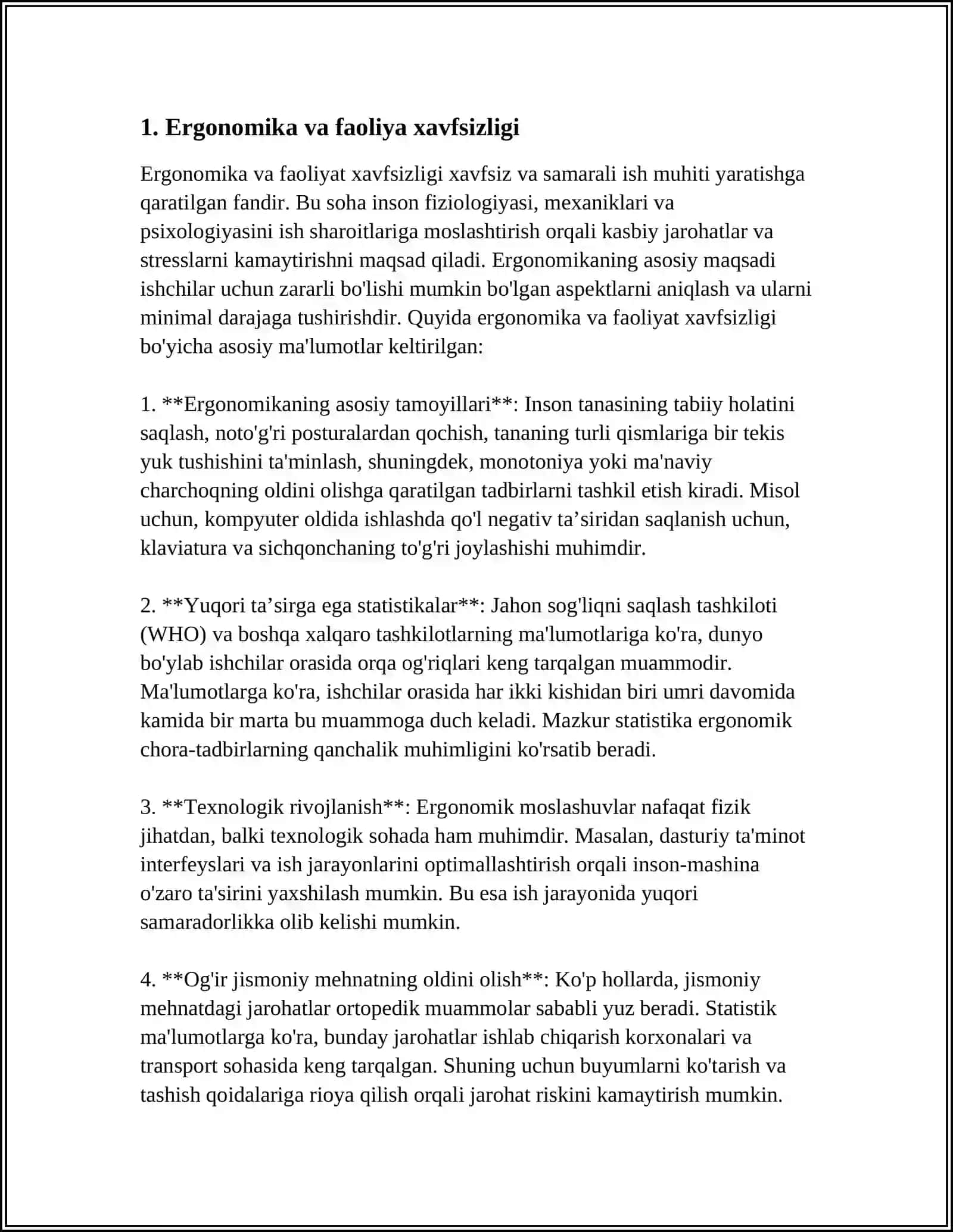 FAOLIYATI XAVFSIZLIGINI TA'MINLASHNING ERGONOMIK VA PSIXOLOGIK ASOSLARI 3