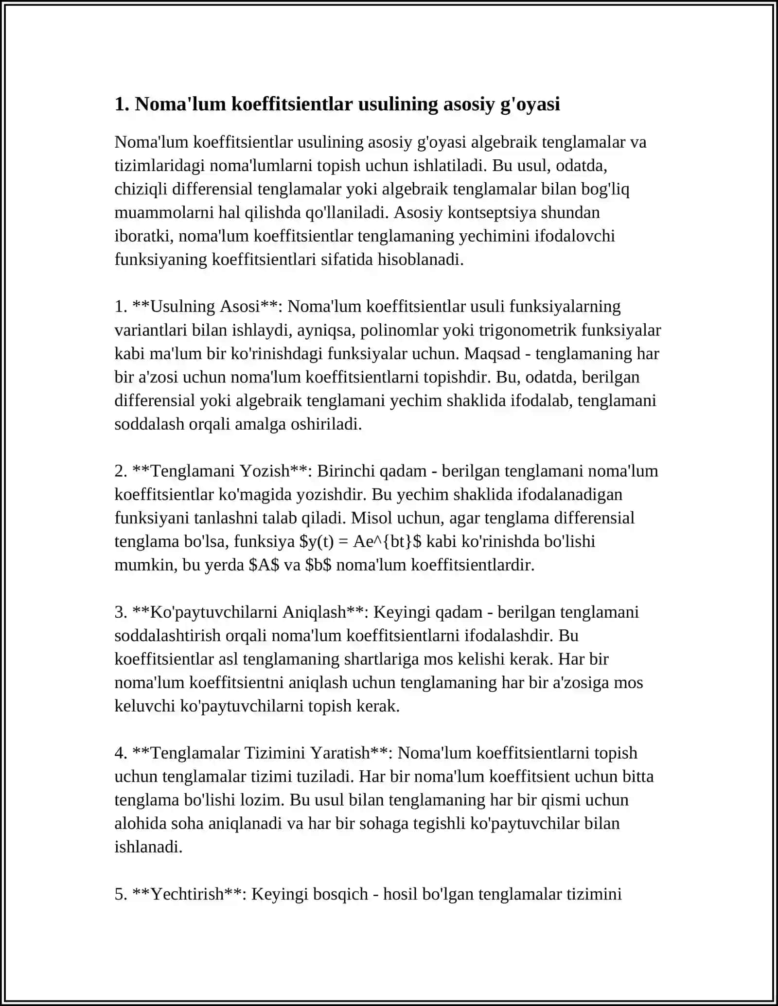 CHIZIQLI DIFFERENSIAL TENGLAMALARNING YECHISHNING NOMA‘LUM KOEFFITSIENTLAR USULI 3