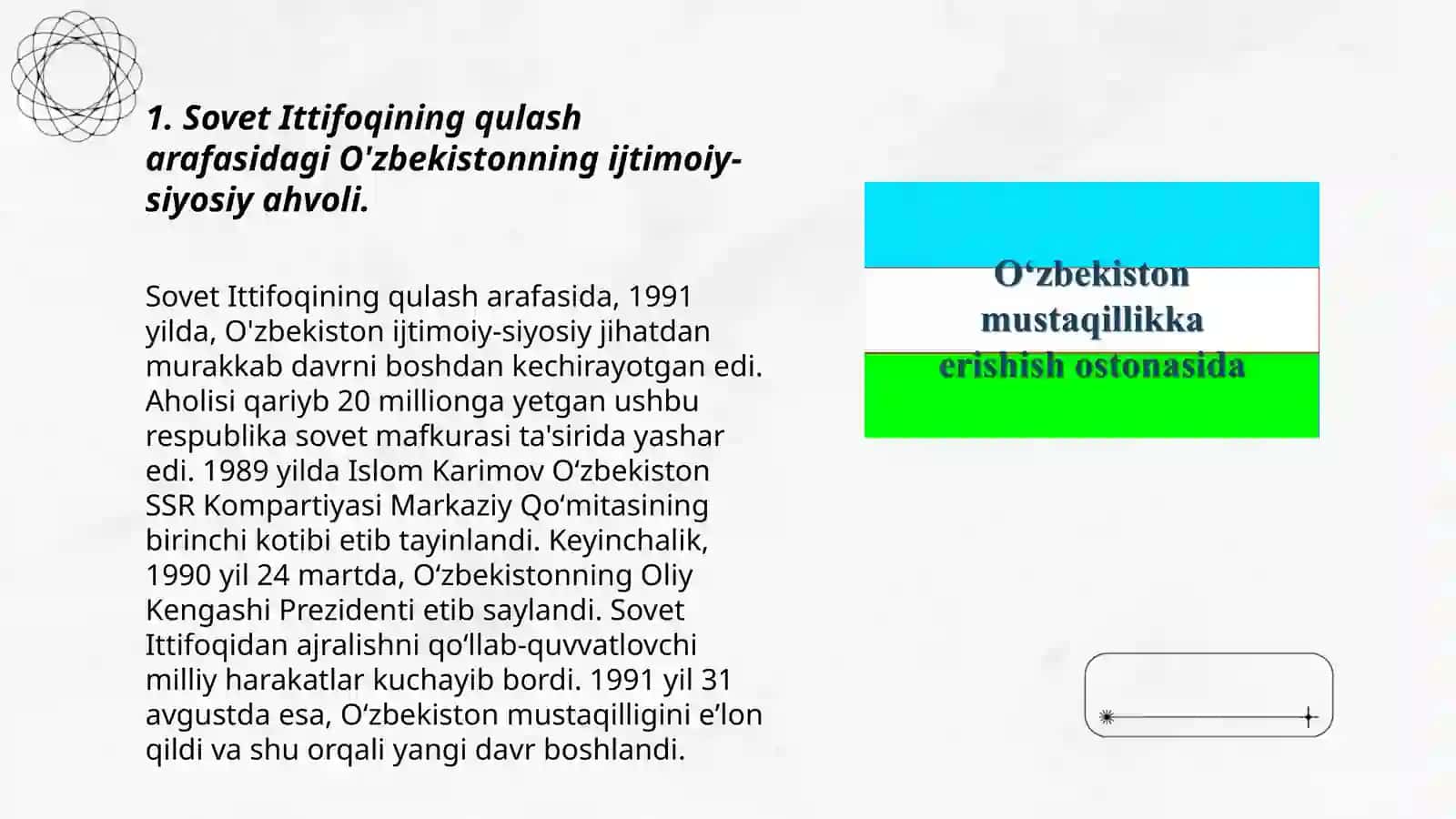 O'ZBEKISTONNING MUSTAQILLIKKA ERISHISHI ARAFASIDAGI IJTIMOIY-SIYOSIY VA IQTISODIY AHVOLI 3
