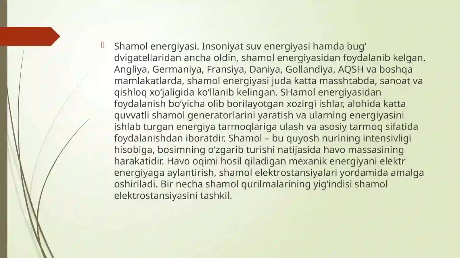 Shamol energiyasi va shamol elektr stansiyasi 3