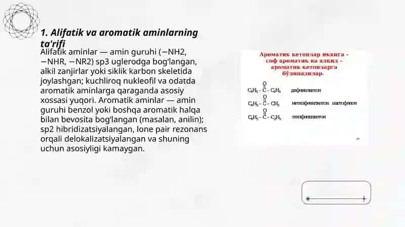 Alifatik va Aromatik aminlarning asosiy xossalarini solishtirish 3