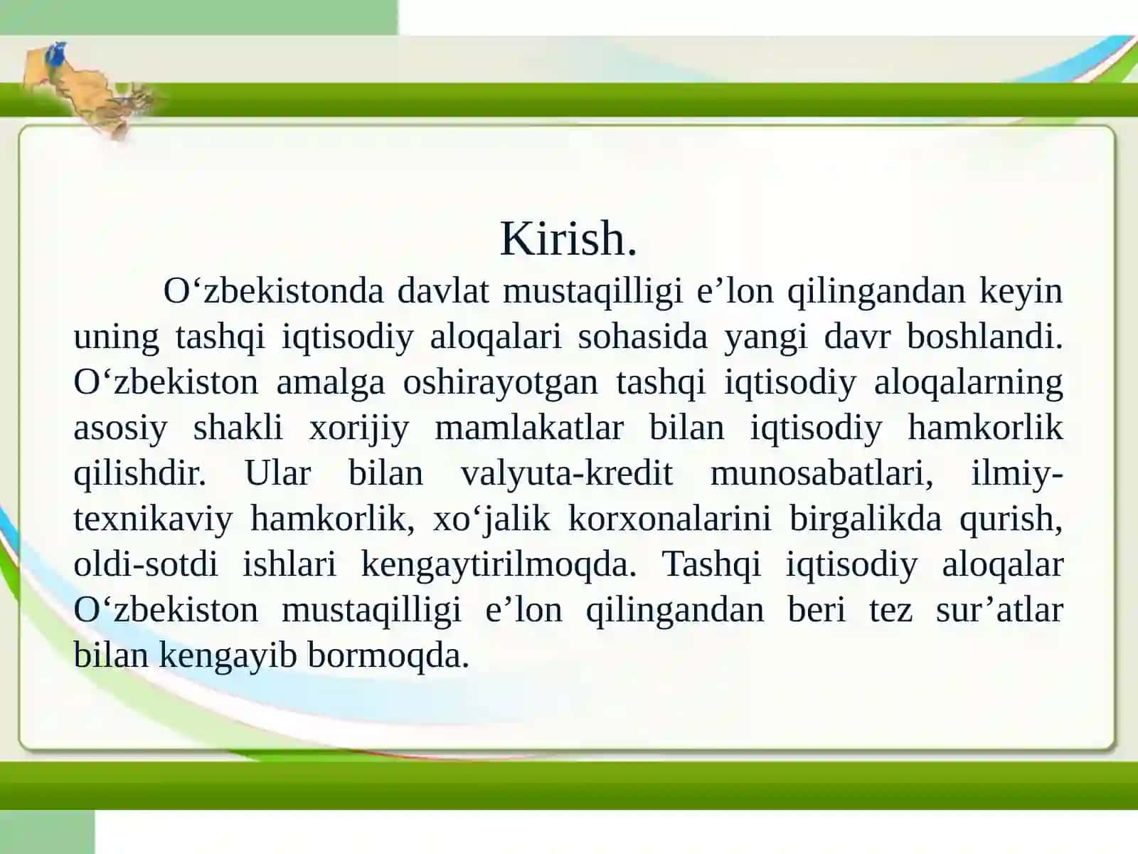 O'zbekistonda tashqi iqtisodiy aloqalarining ustuvor yo'nalishlari 3