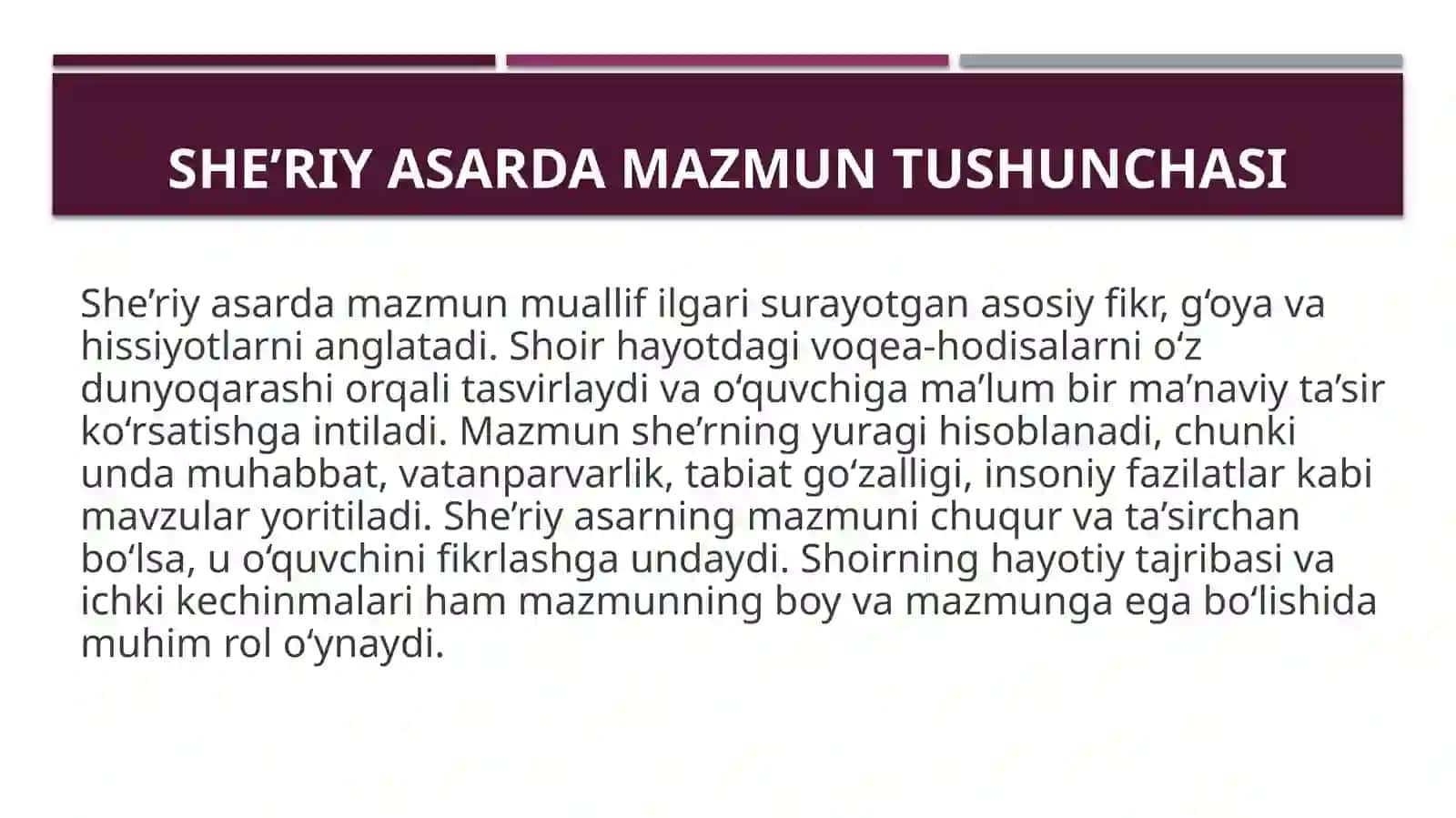 Sheriy asarda mazmun va shaklning oziga xosligi 3