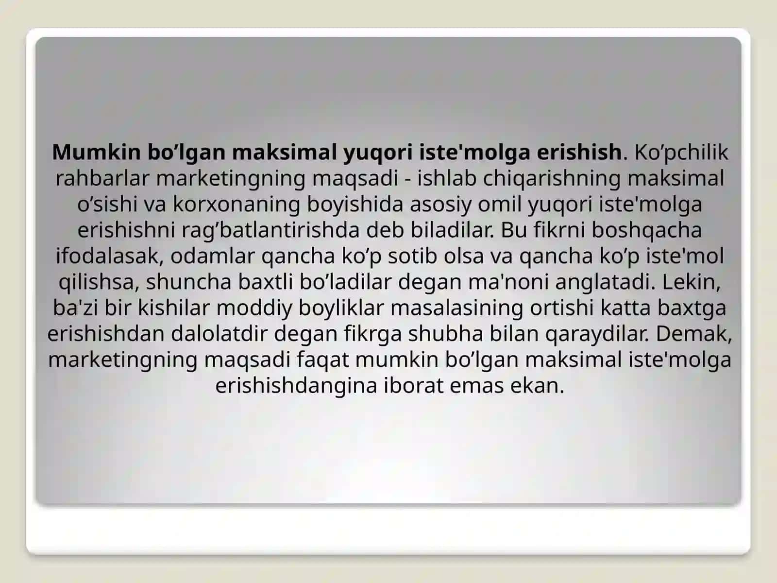 MARKETINGNI ASOSIY TAMOYILLARI,MAQSAD VA VAZIFALARI 3