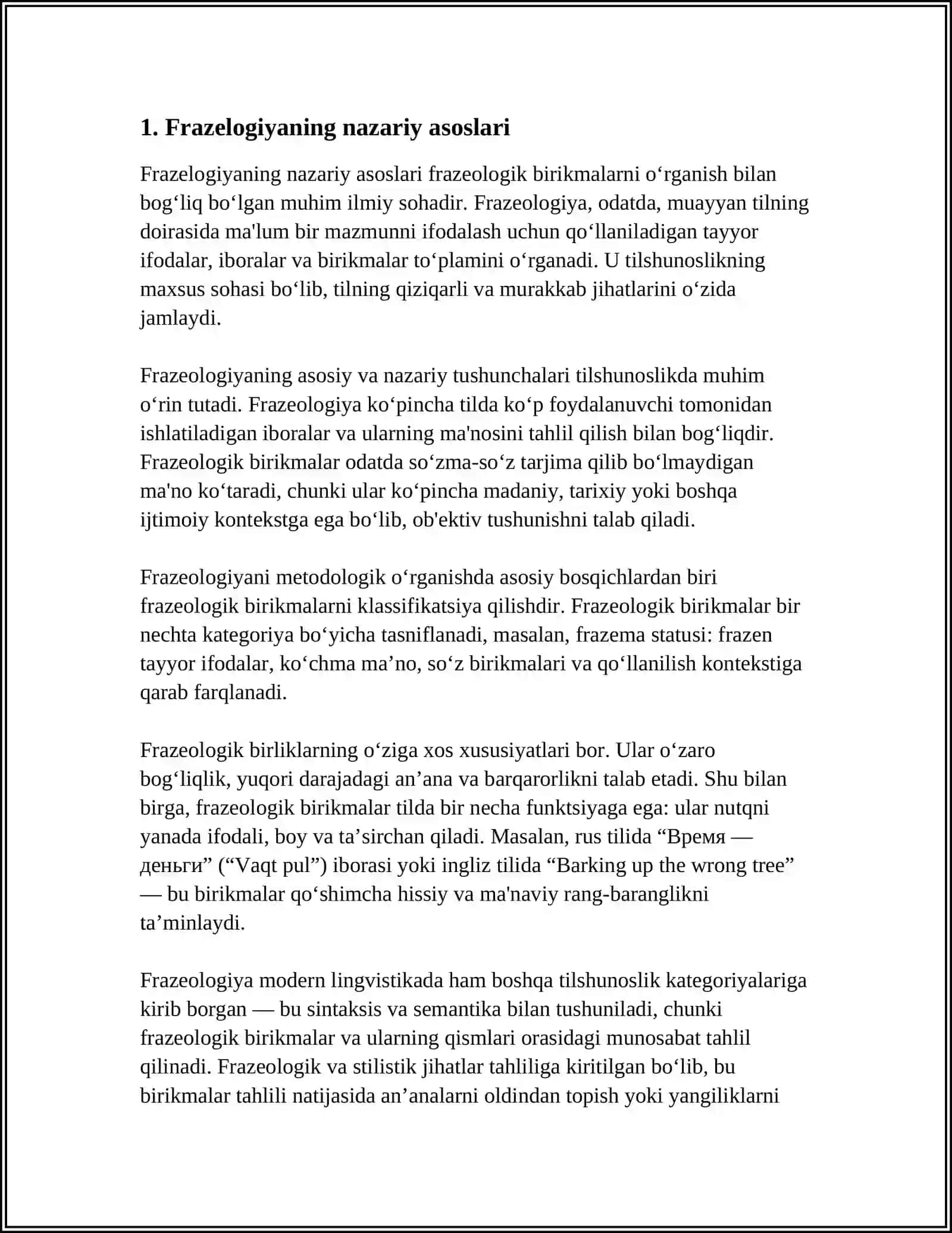 O'ZBEK TILI FRAZEOLOGIYASI VA BARQAROR BIRIKMALAR TASNIFI 3