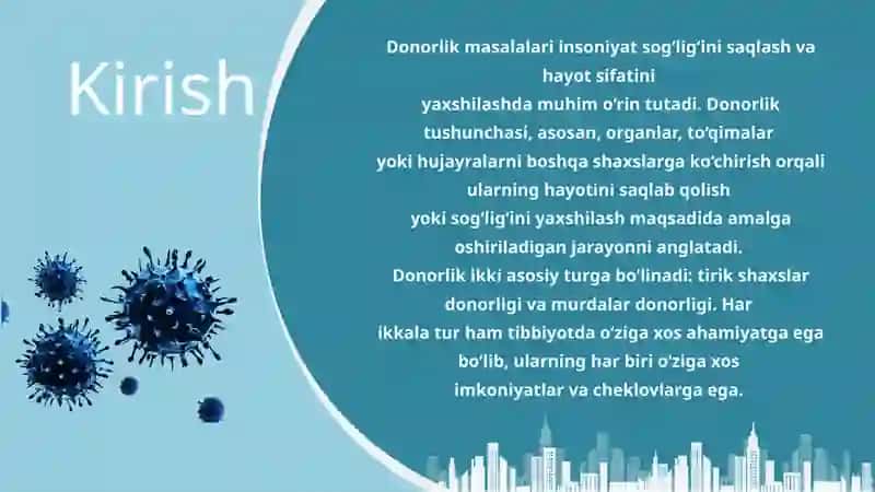 Donorlik muammosi tirik shaxslar va murdalar  donorligi . Murda huquqining donorlik huquqlari 3