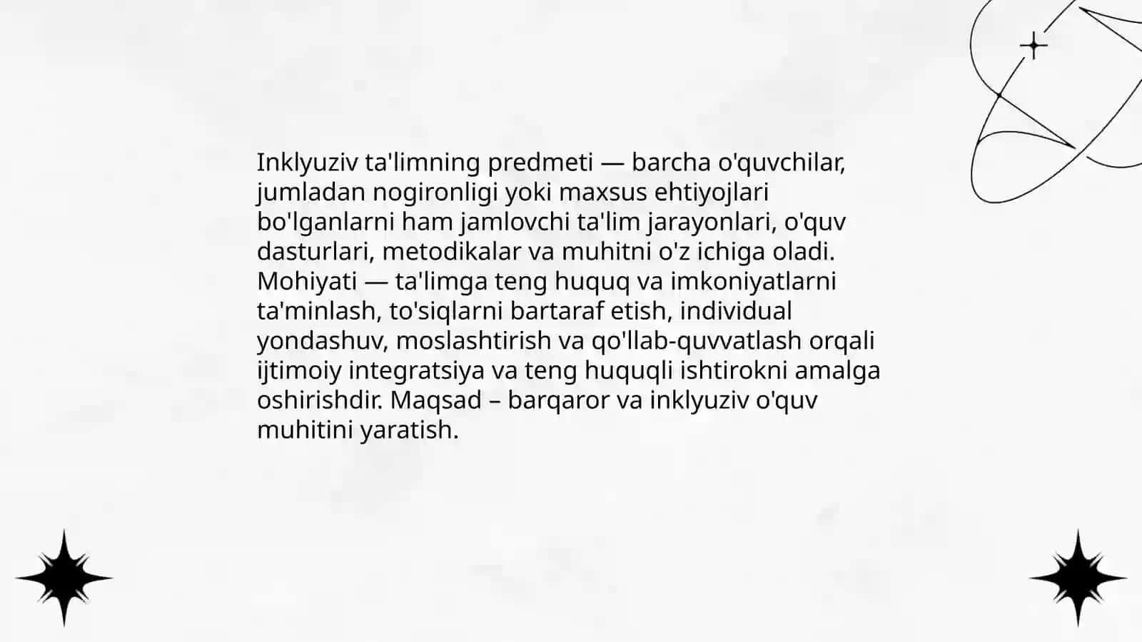 Inklyuziv ta'lim kursining predmeti, maqsadi va vazifalari, obyekti tamoyillari 3