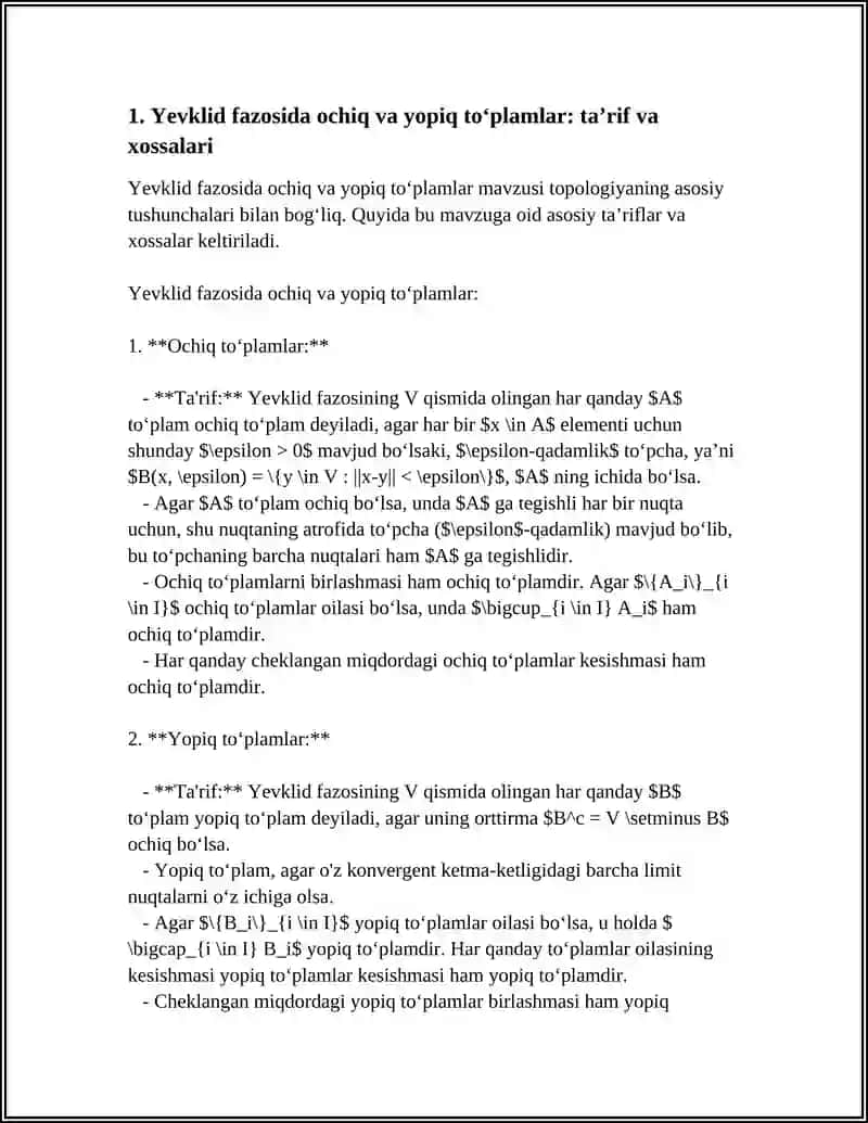 YEVKILID FAZOSIDA TOPOLOGIYA MUSTAQIL ISH 15 LIST 3