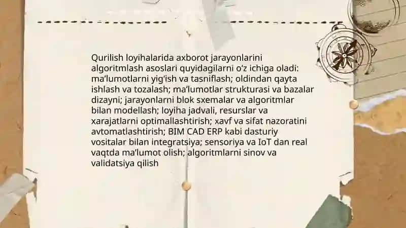 Qurilish loyihalarida axborot jarayonlarini algoritmlash asoslari 3