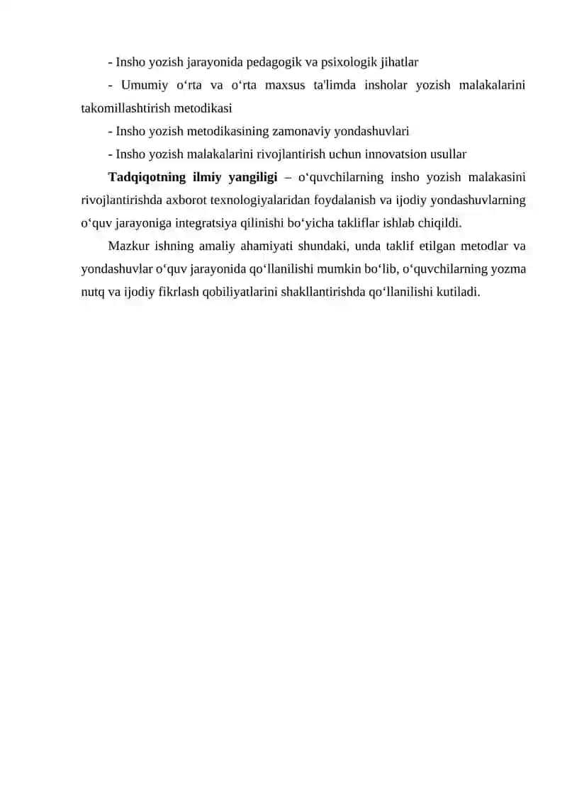 Umumiy O'rta va O'rta Maxsus Ta'limda O'quvchilarning Insho Yozish Malakalarini Takomillashtirish Metodikasi 3