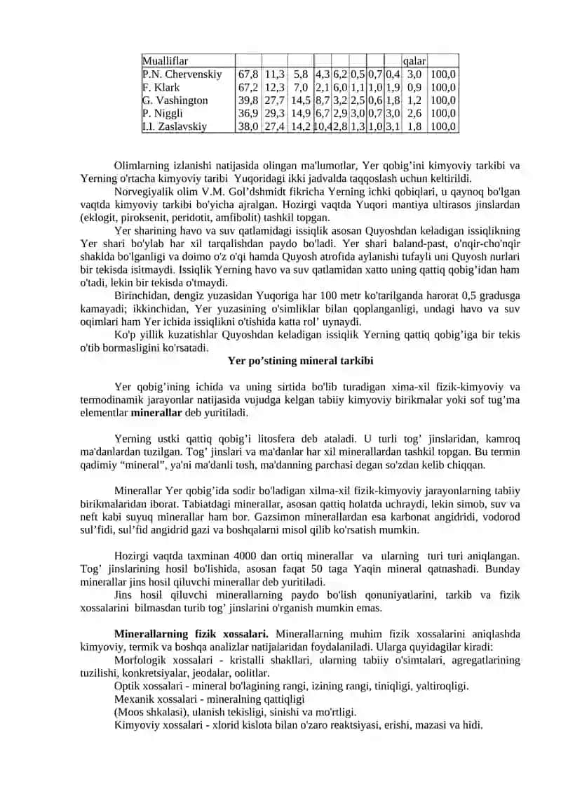 Yer po’stining kimyoviy va mineral tarkibi 3