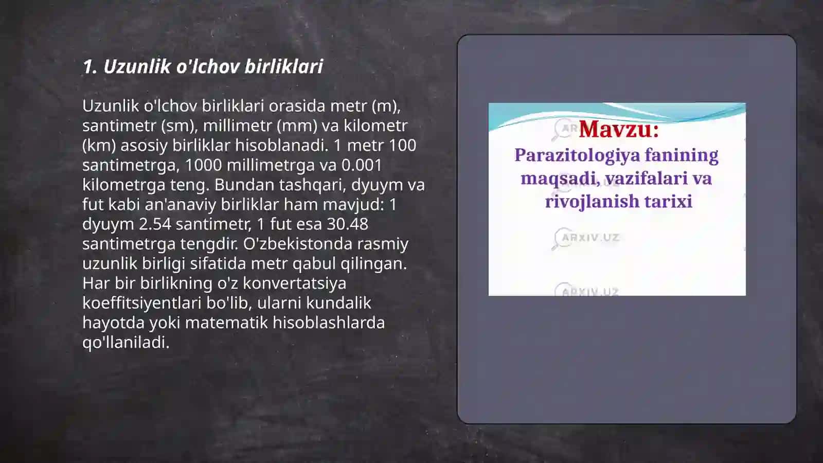 Uzunlik va yuza o'lchov birliklari.Massa va sig'im o'lchov birliklari.Vaqt o'lchov birliklari 3