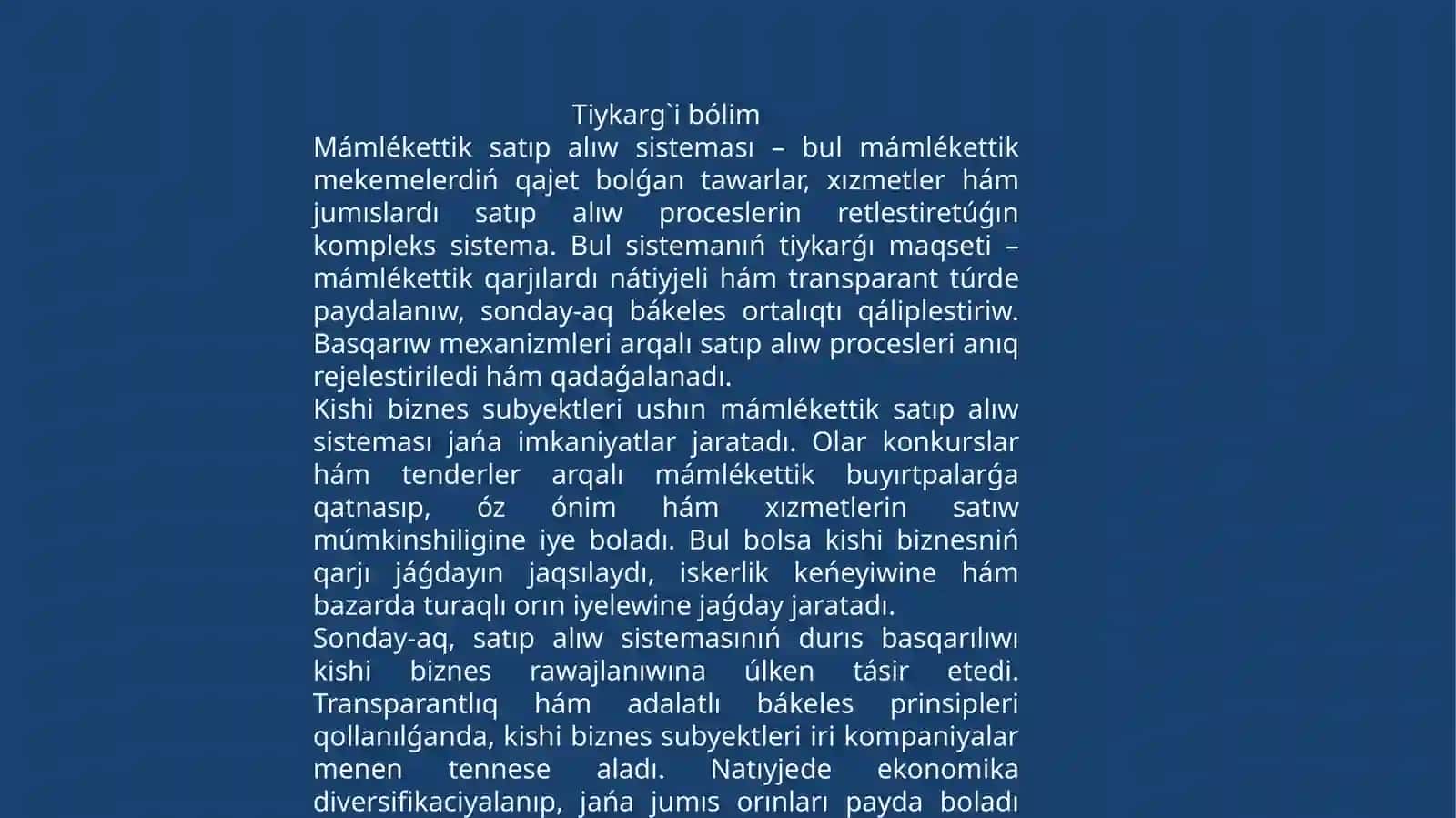 Mámlékettik satıp alıw sistemasın basqarıw arqalı kishi biznes subyektleriniń rawajlanıwına tásir etiw 3