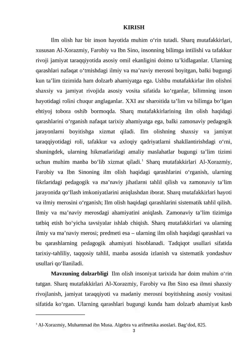 Sharq mutafakkirlaridan Al-Xorazmiy, Farobiy, Ibn Sinolarning ilm olishning ahamiyati haqidagi hikmatlari 3