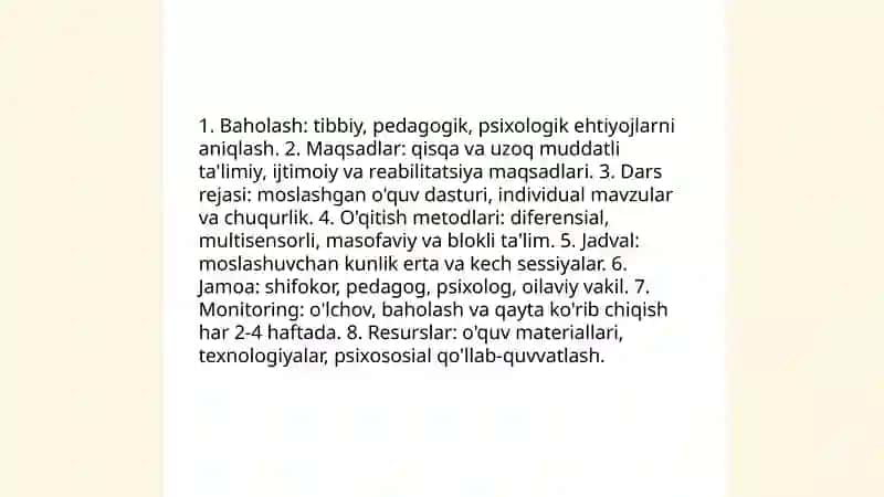 Kasalxonada uzoq muddat davolanayotgan bolalar uchun individual taʼlim rejasi 3