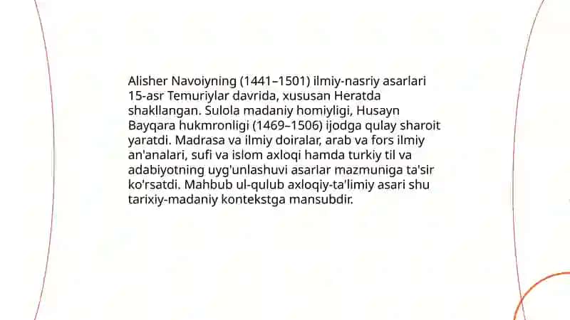 Alisher Navoiyning ilmiy - nasriy asarlari va "Mahbub ul - qulub" axloqiy - taʼlimiy asari 3