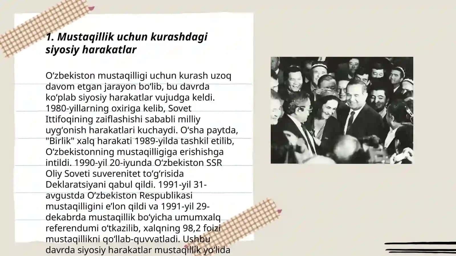 Mustaqilikka erishish arafasida O'zbekistondagi ijtimoiy siyosiy jarayonlar 3