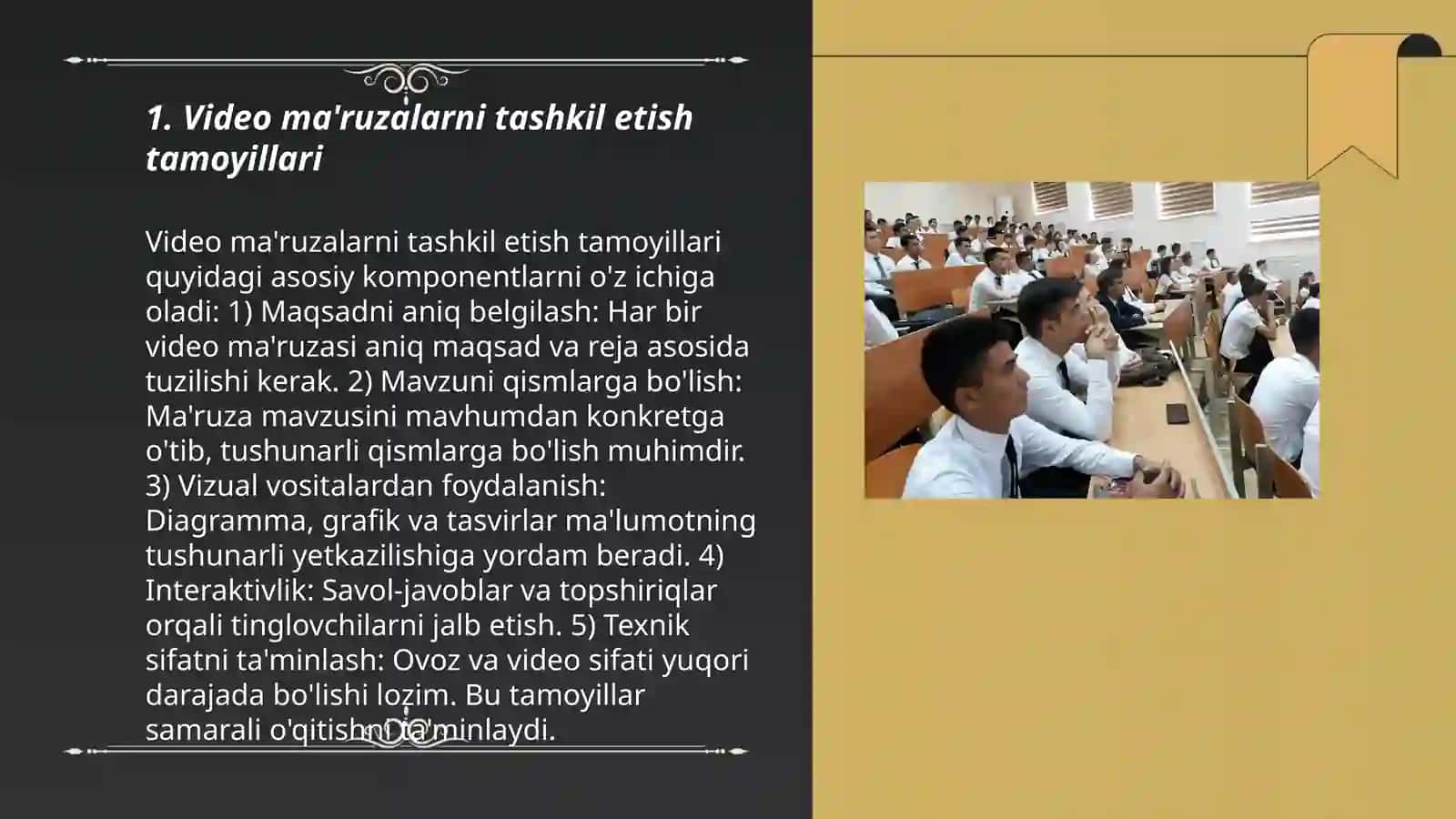 Video ma'ruzalar va ularni tashkil etishga qoʻyiladigan talablar 3