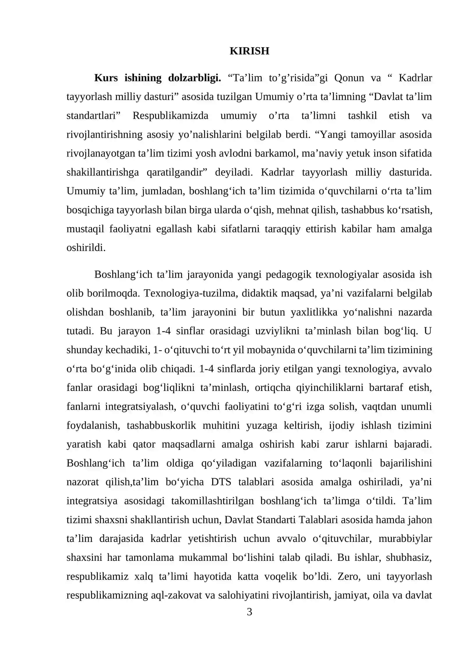 : Ikkinchi sinfda  matematikadan amaliy ishlar va ularni  tashkil qilish metodikasi. kurs ishi 3