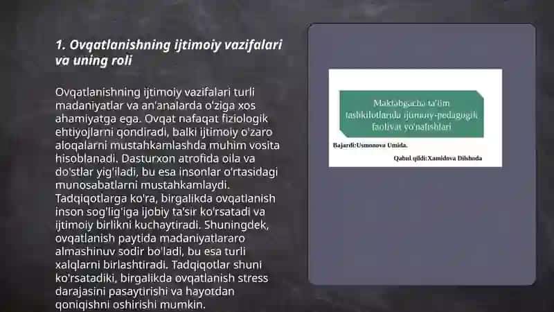 Ovqatlanishning ijtimoiy vazifalari va uning roli 3
