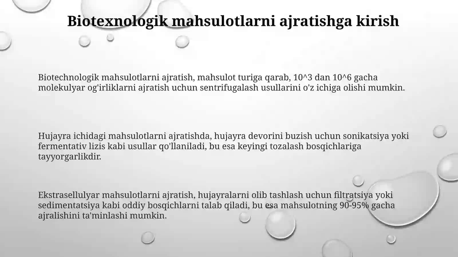 Biotexnologik mahsulotlarni ajratish tozalash va modifikatsiyalash 3