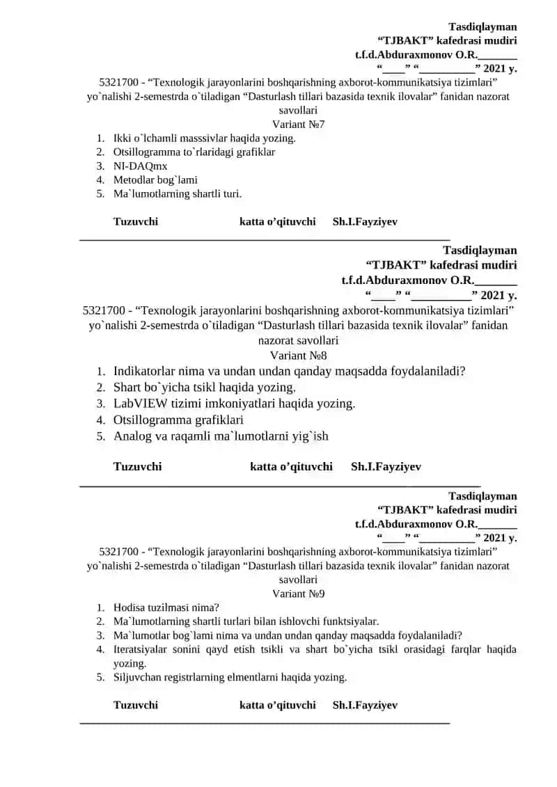 Dasturlash tillari bazasida texnik ilovalar fanidan nazorat savollari 3
