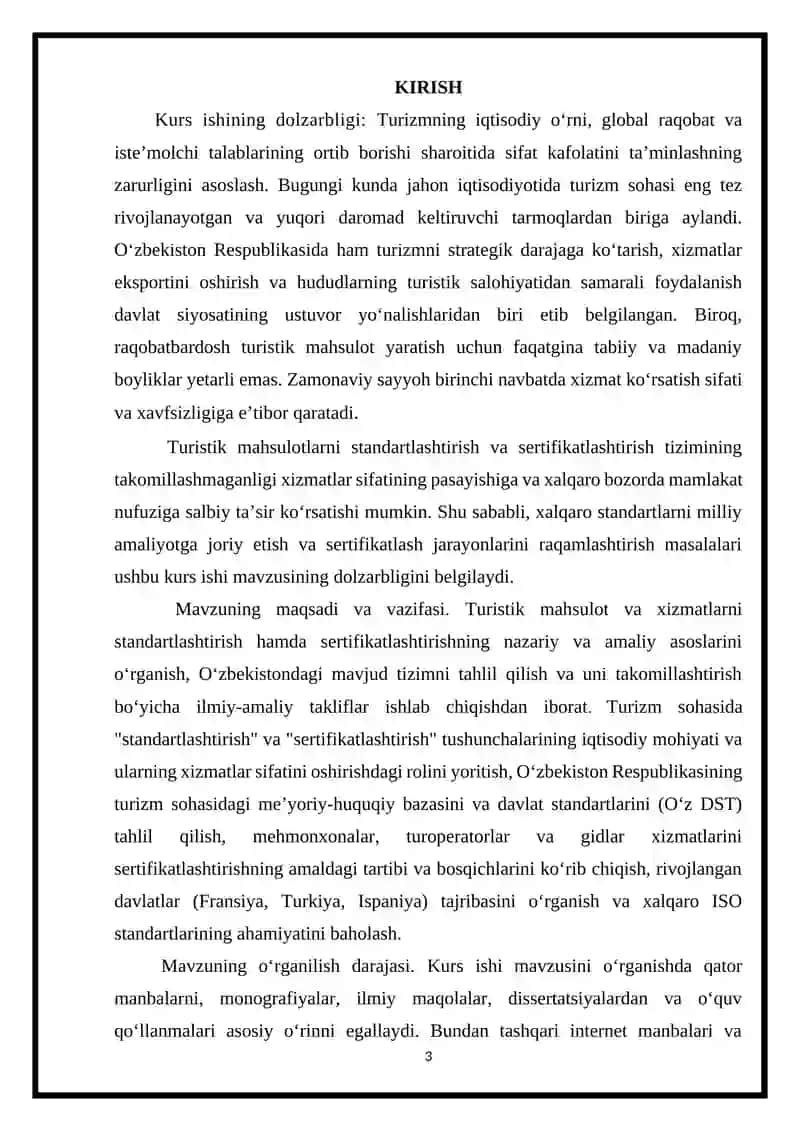 TURISTIK MAHSULOTLARNI STANDARTLASHTIRISH VA SERTIFIKATLASHTIRISH 3