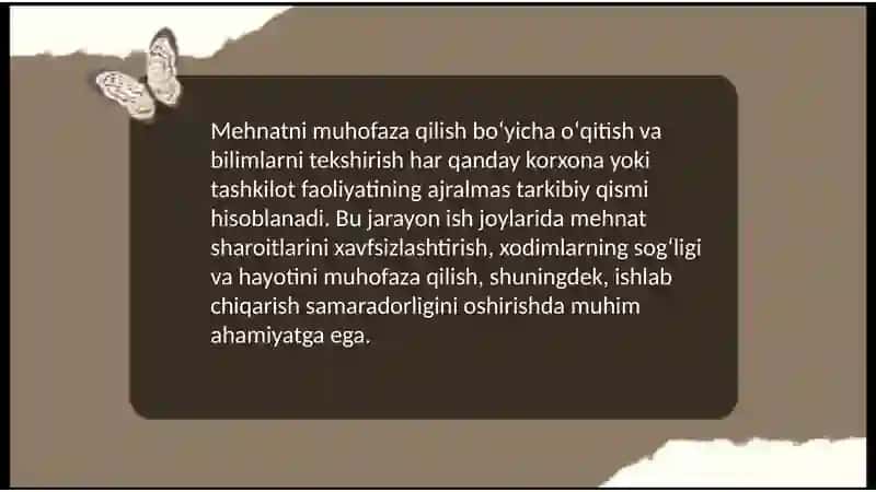 Mehnatni muhofaza qilish bo'yicha o'qitish va ularning bilimlarini tekshirish 3